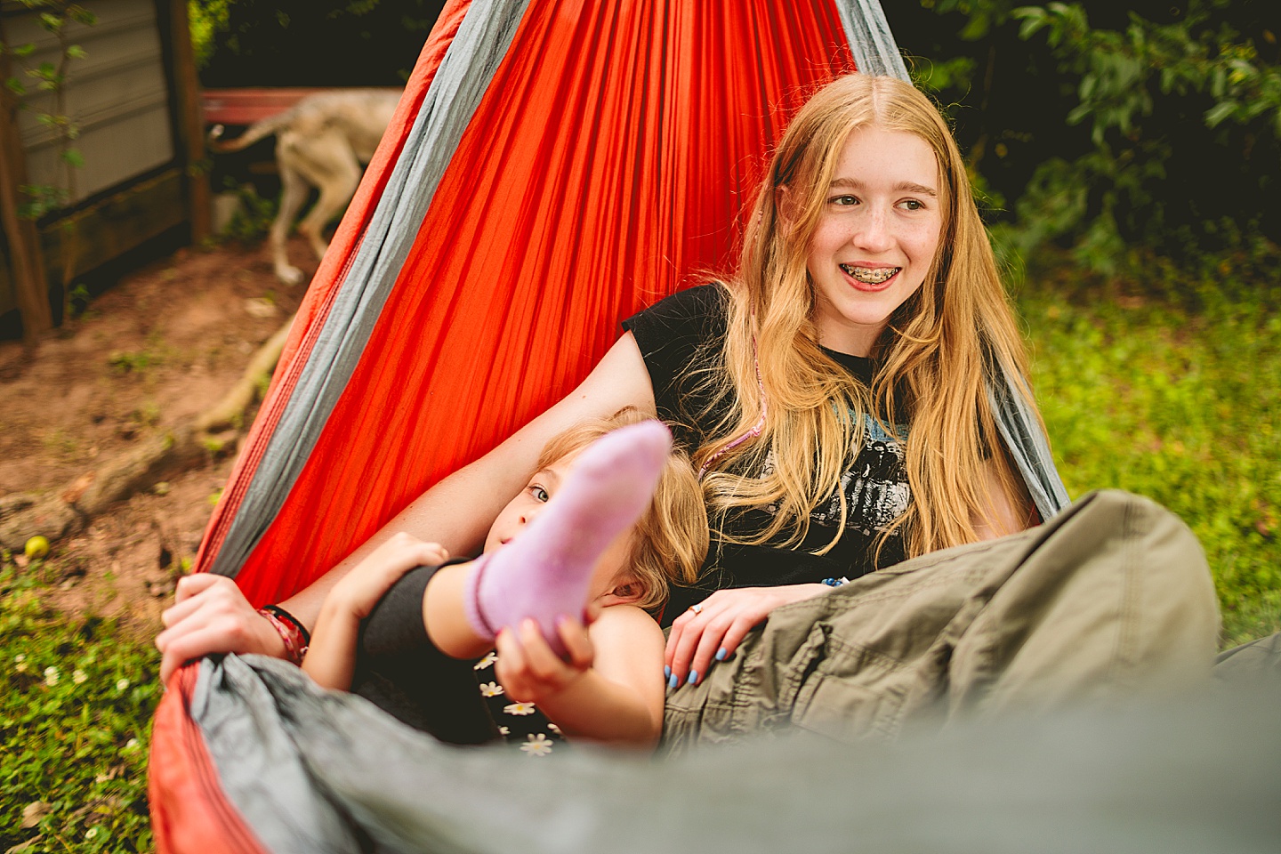 Sisters in hammock