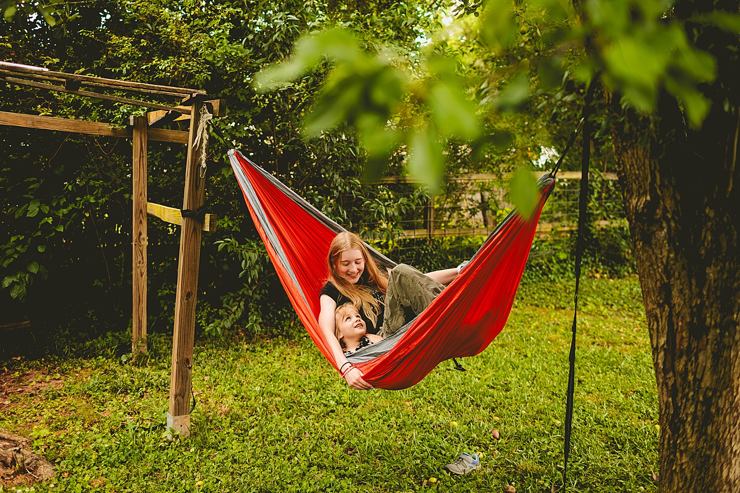 Sisters in hammock