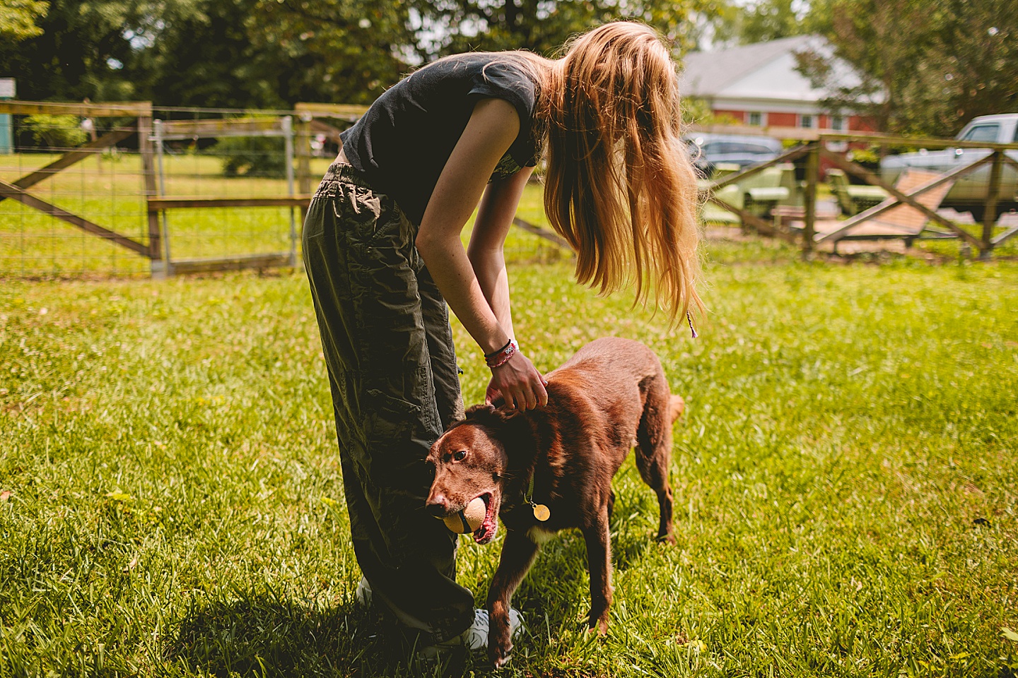 Girl playing fetch with dog