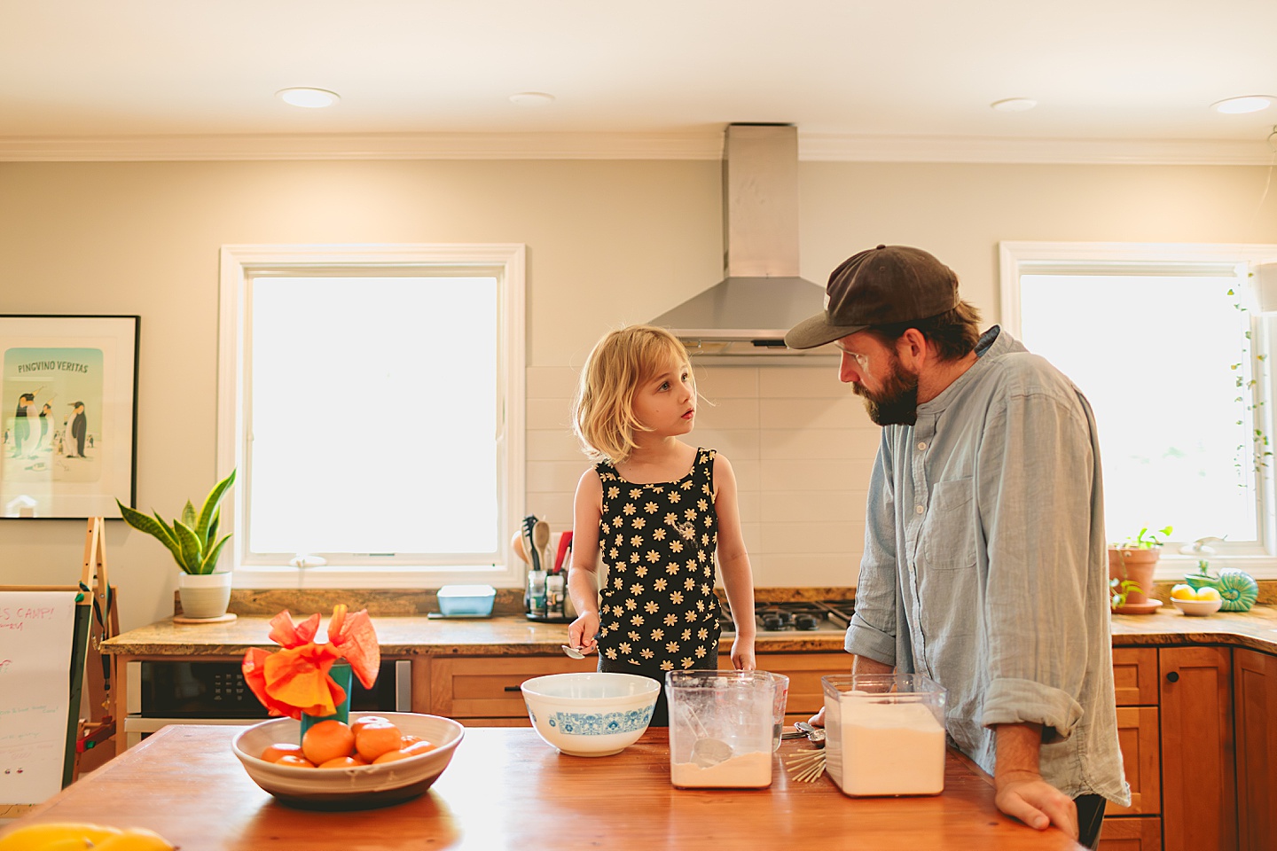 Child baking with Dad