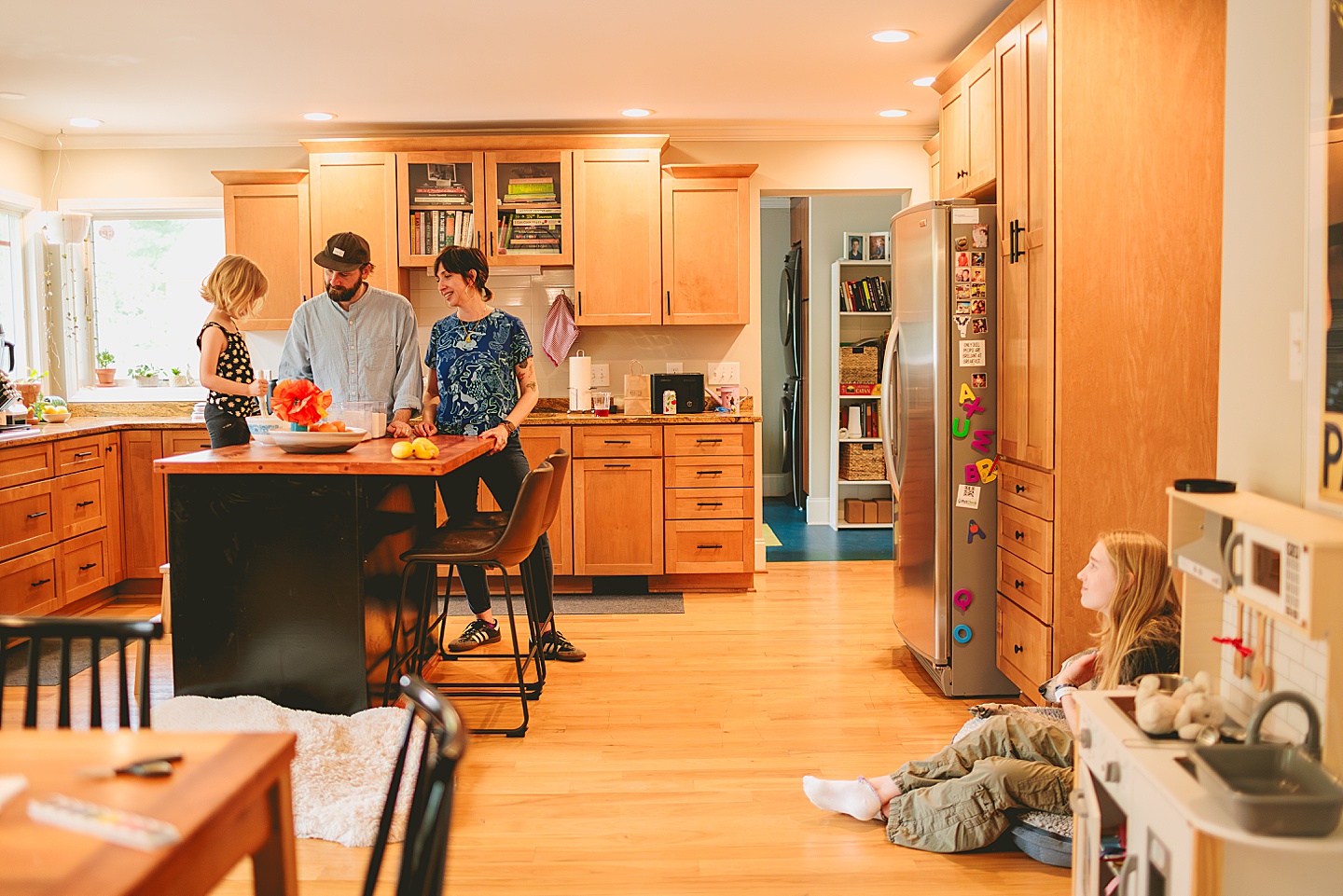 Family baking in kitchen