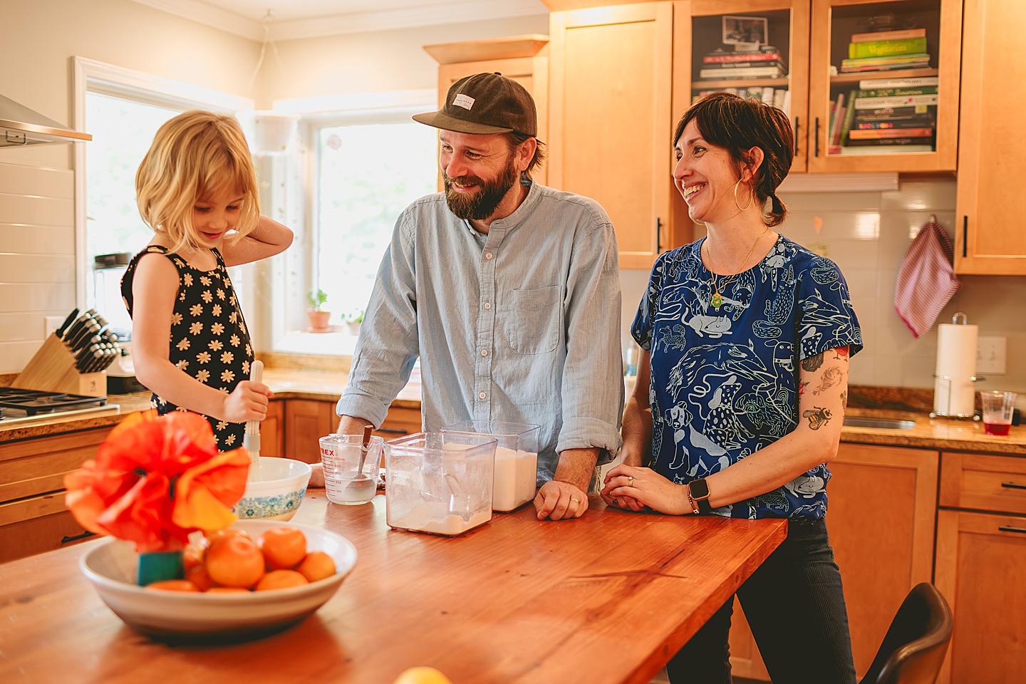 Family baking in kitchen