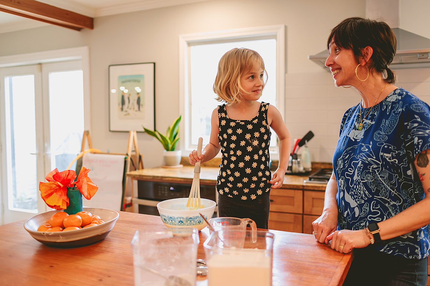 Family baking in kitchen