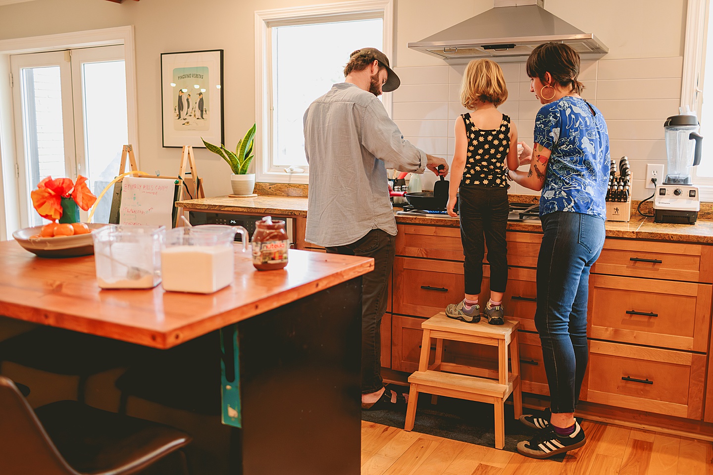 Family baking in kitchen