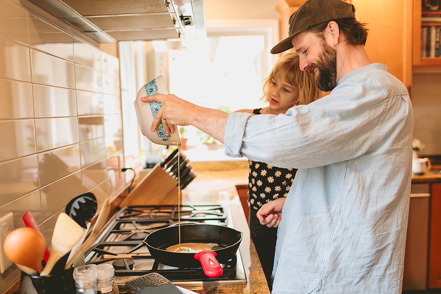 Family baking in kitchen