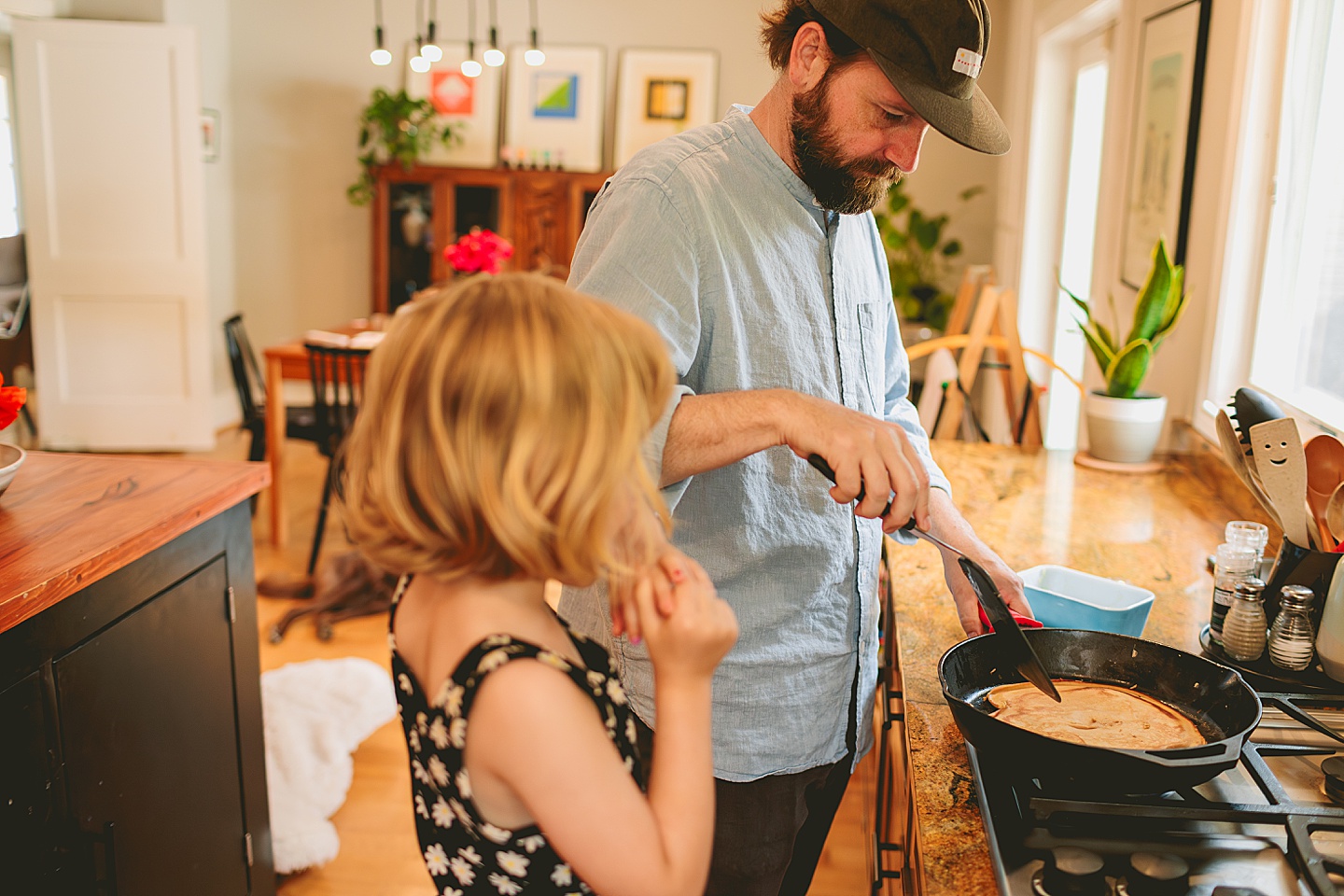 Family baking in kitchen