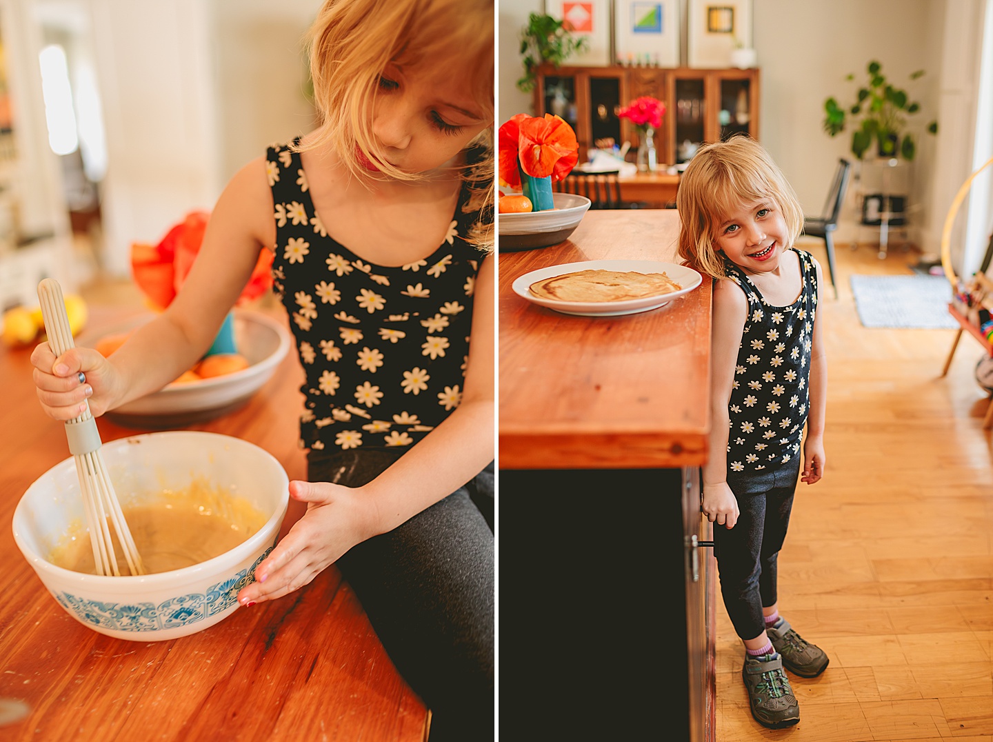 Family baking in kitchen