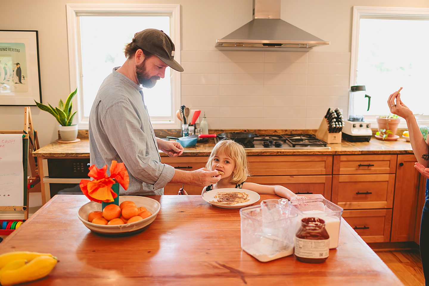 Family baking in kitchen