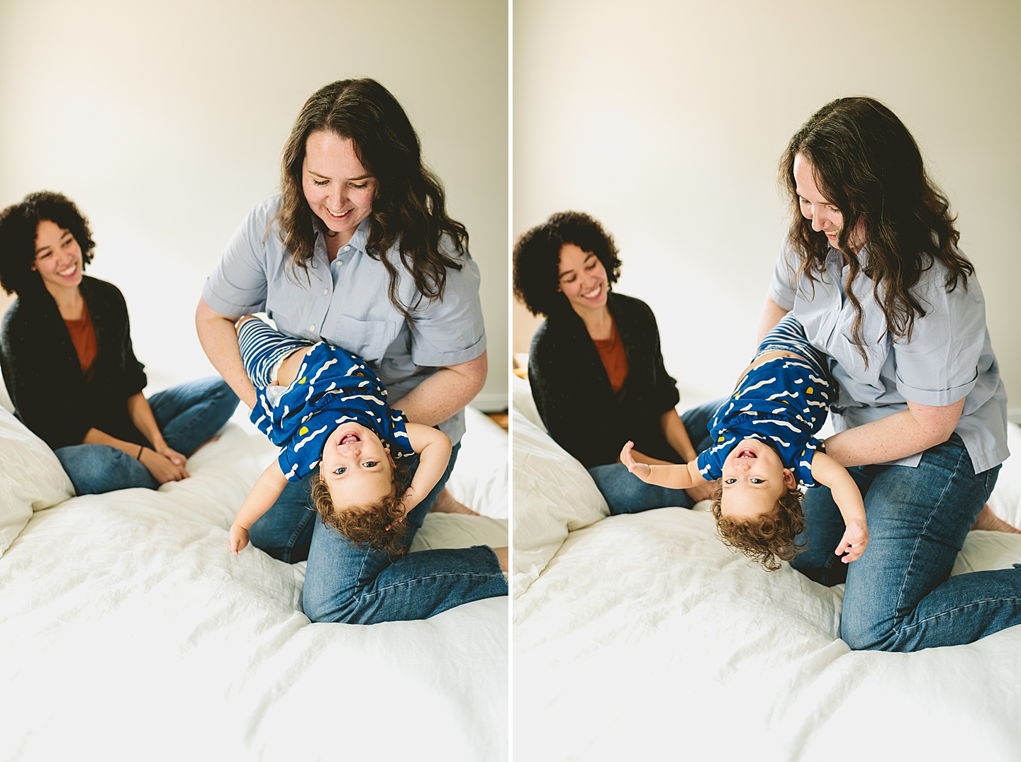 Toddler at home with moms