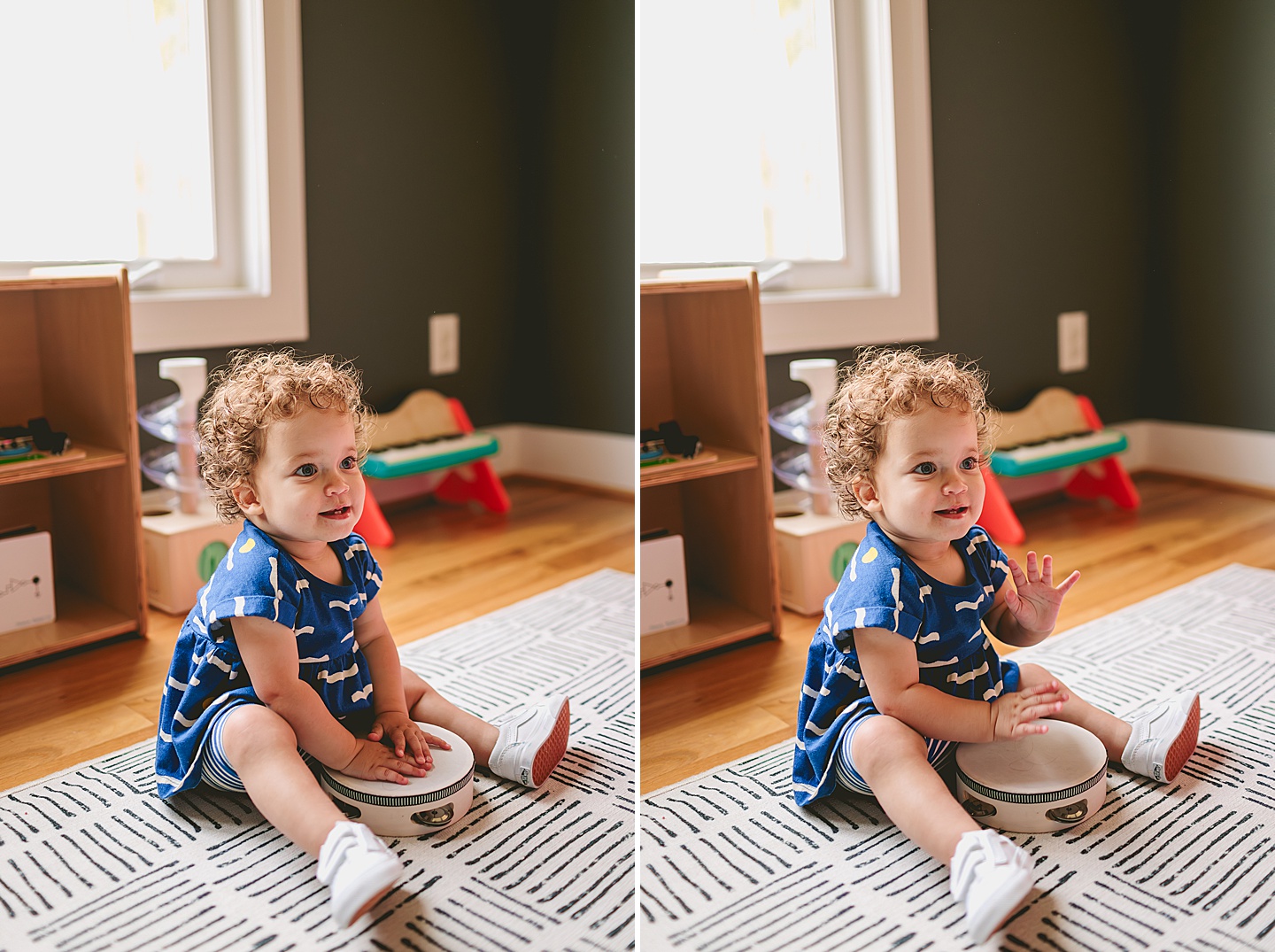 Kid playing tamborine