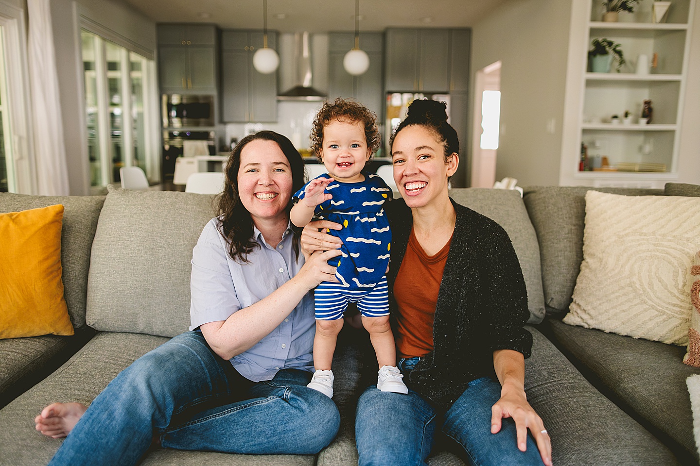 Family portrait at home on couch