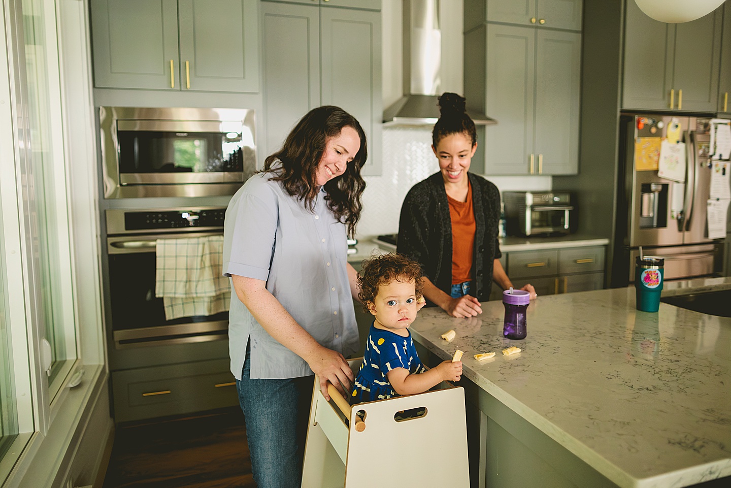 Mom feeding bananas to baby as lunch snack