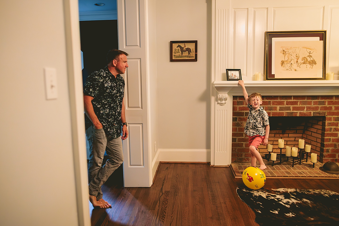 Kid goofing around in living room