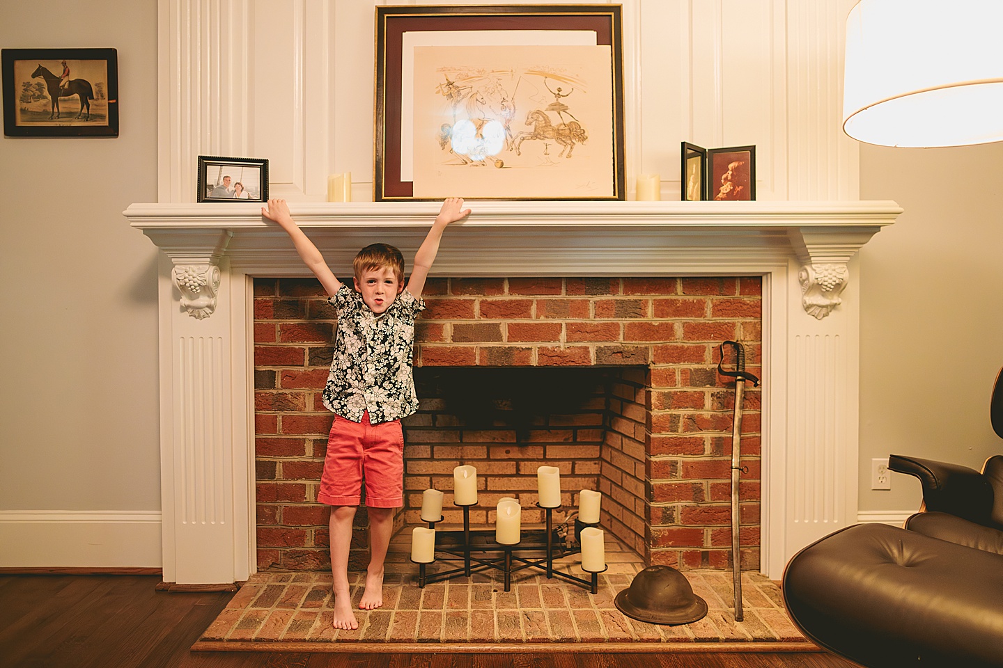 Kid goofing around in living room