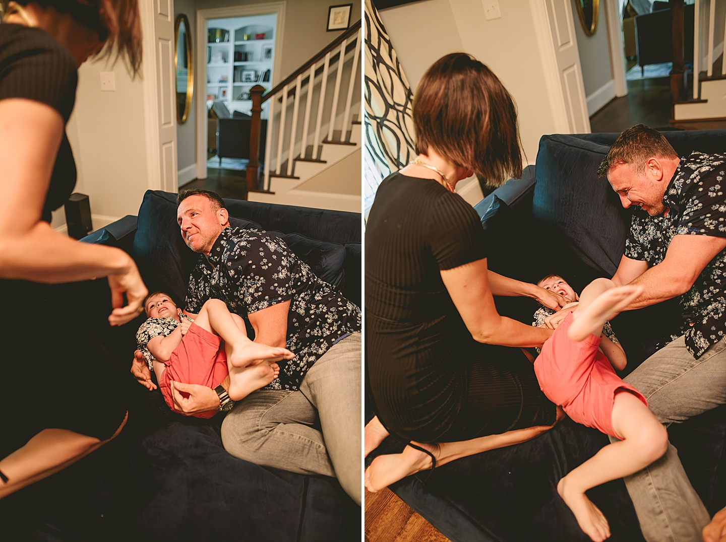 Kid goofing around with parents