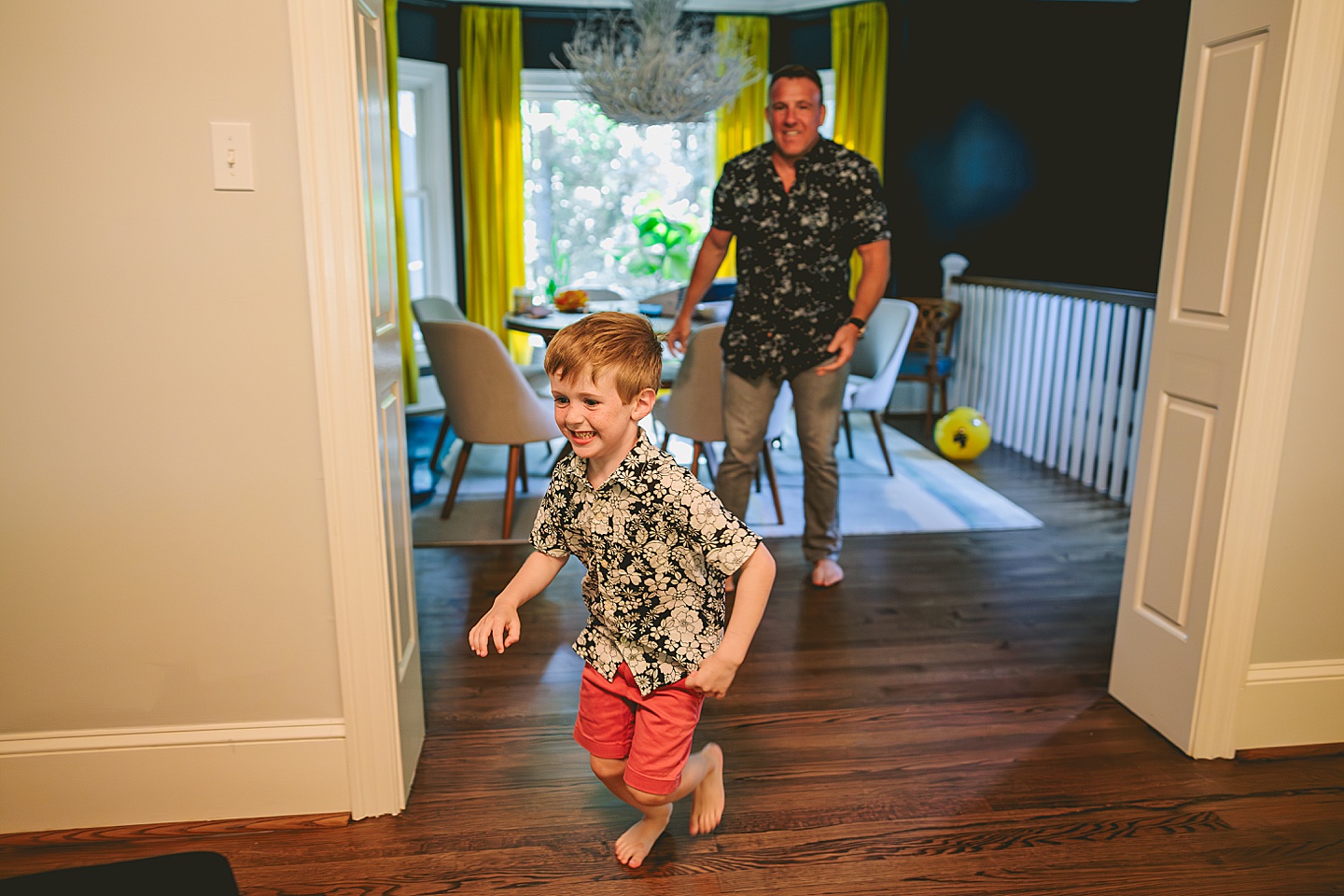 Kid goofing around in living room