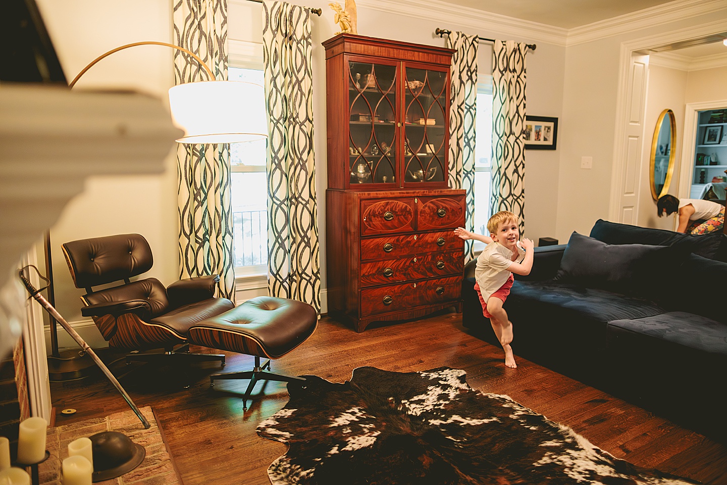 Kid being goofy in living room