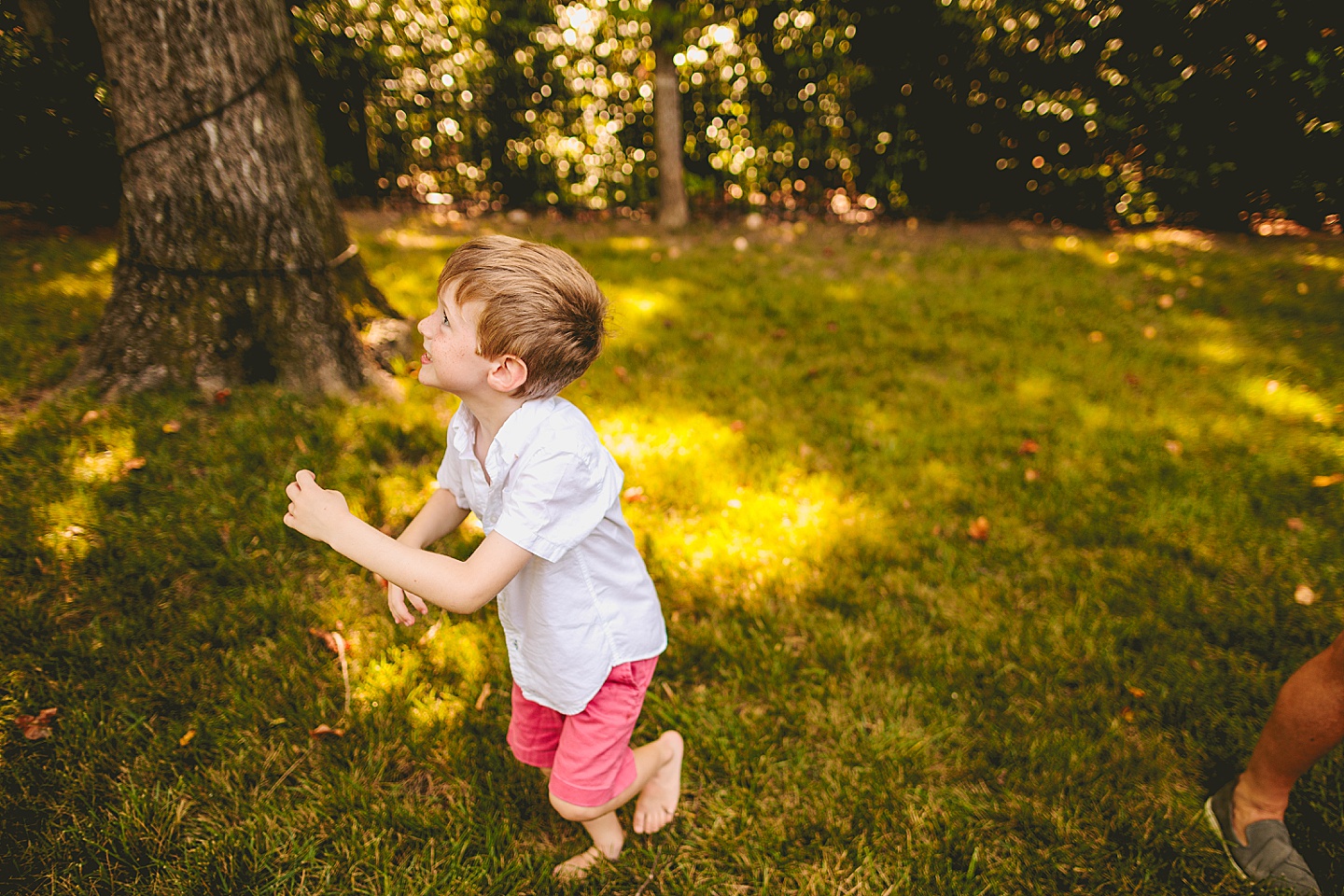 Kid running in backyard