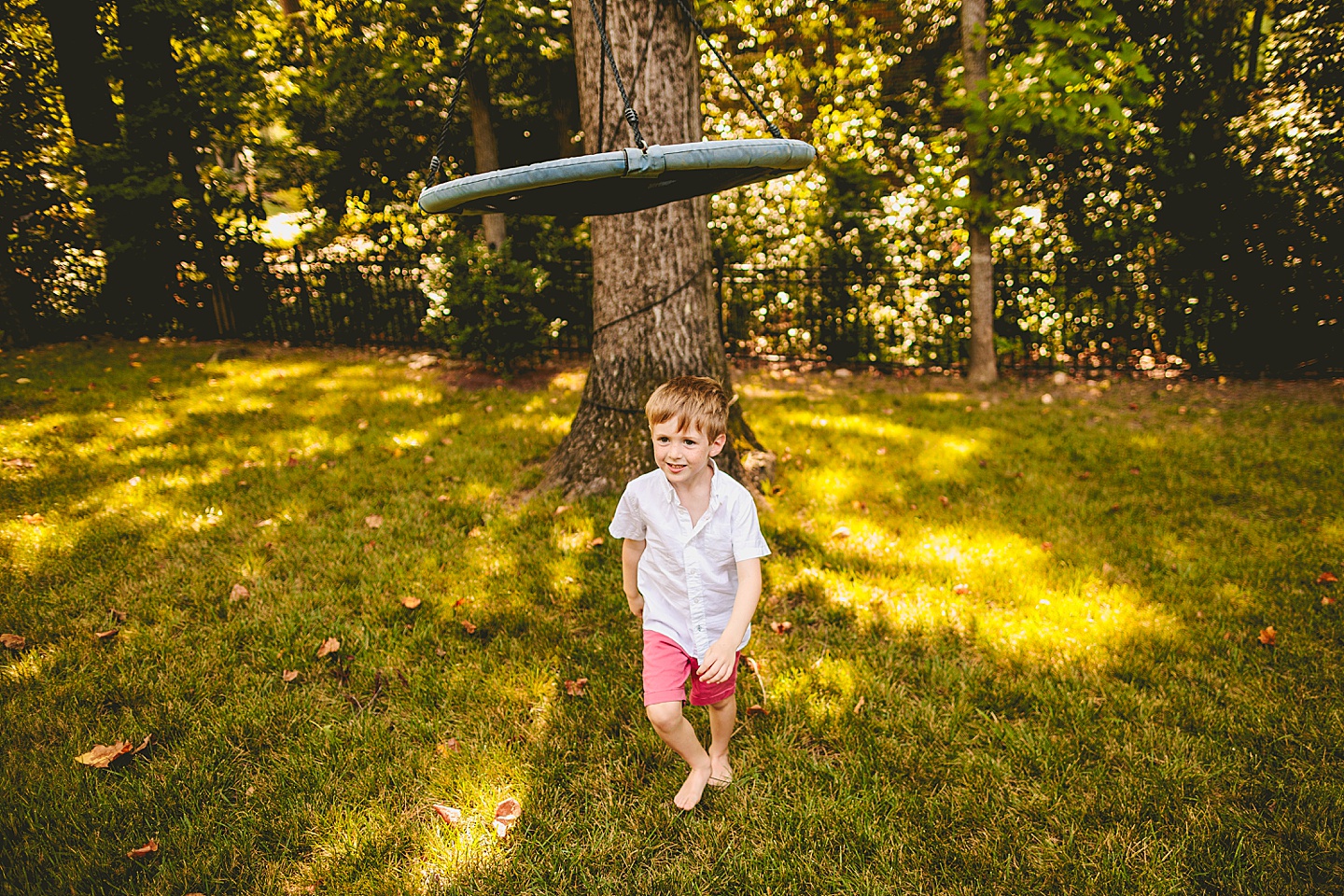 Kid running in backyard