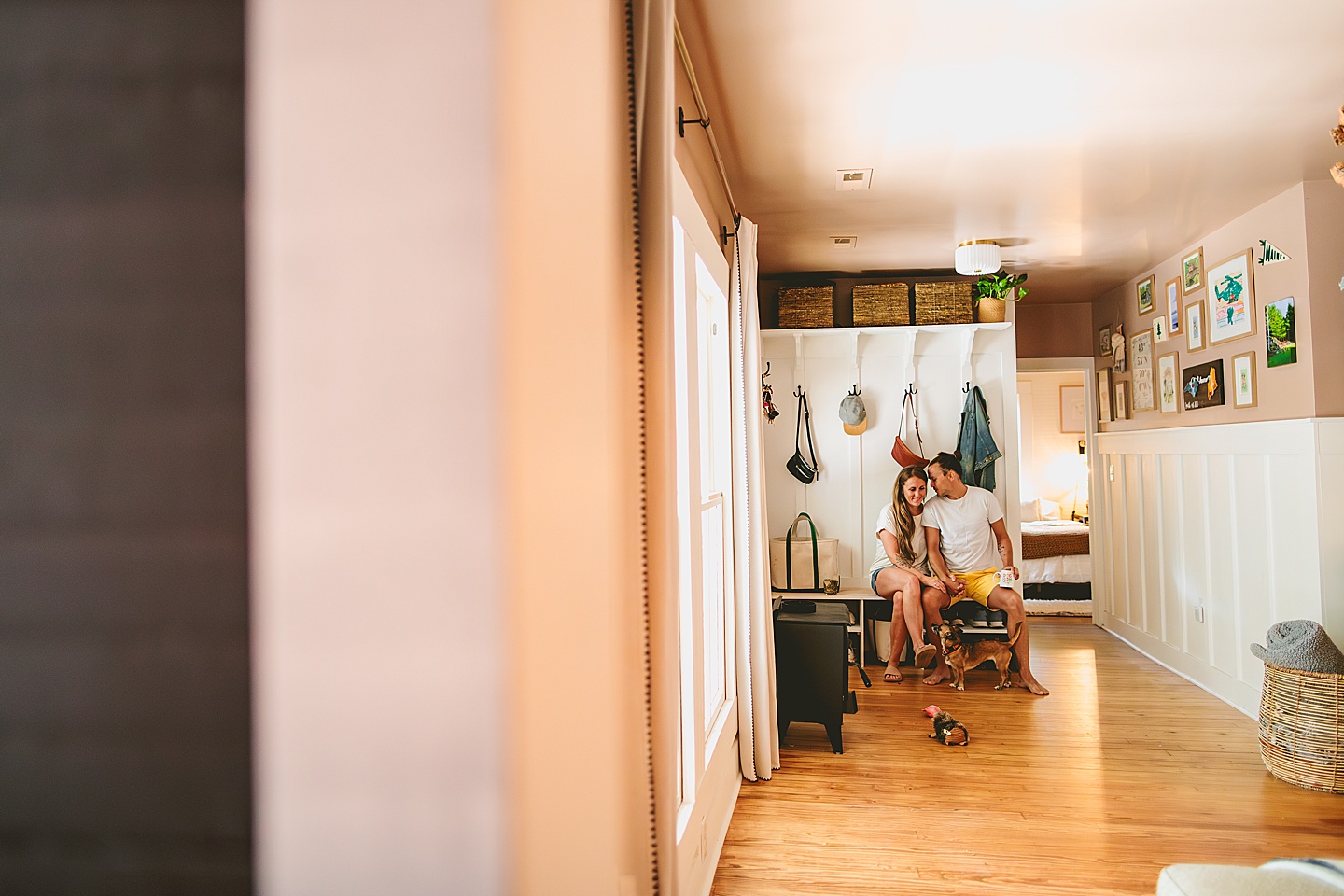 Couple at home photography with dog