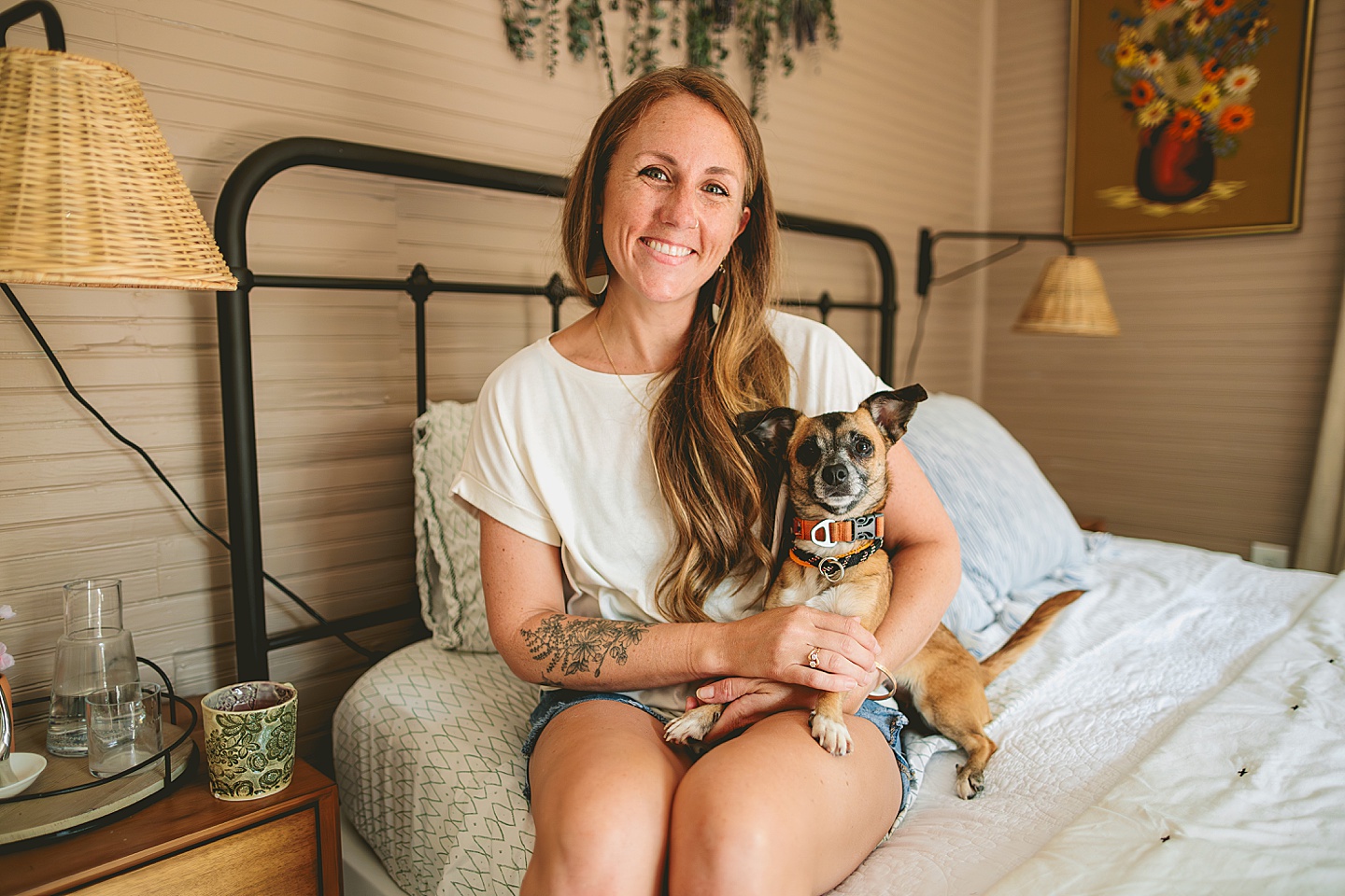 Woman smiles with dog