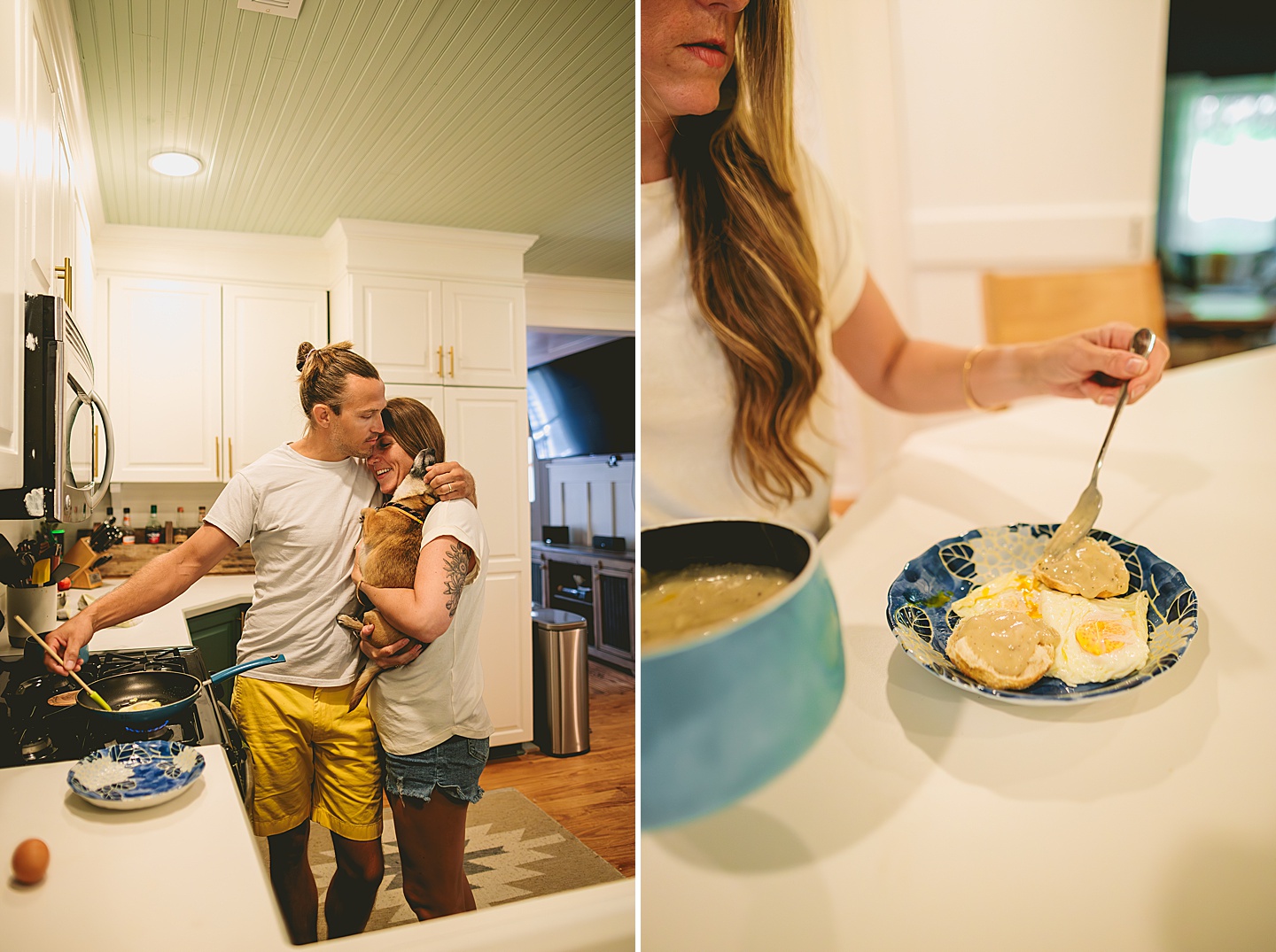 Couple cooking inside home