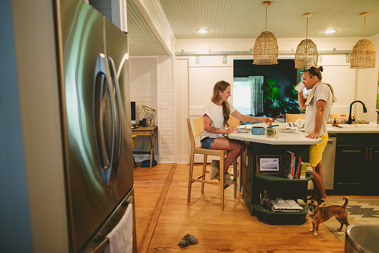 Couple eating breakfast in Hillsborough kitchen