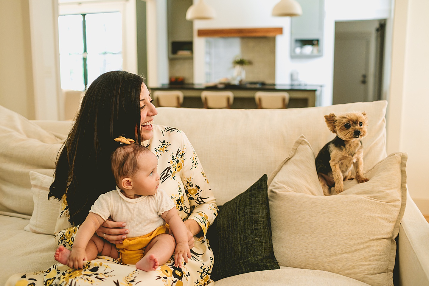 Family portraits with dog and baby