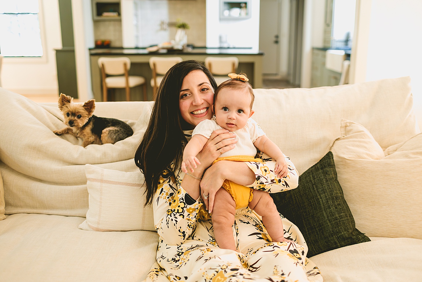 Family portraits with dog and baby