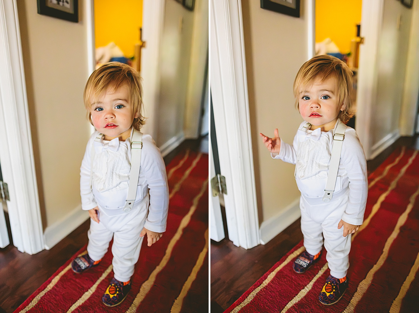 Baby in white tuxedo