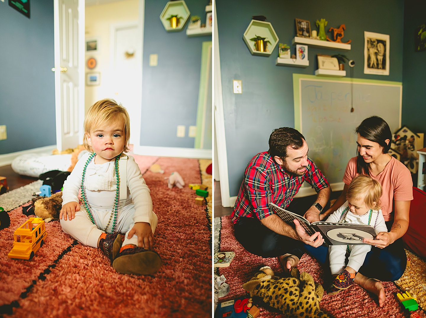 Family reading books to baby