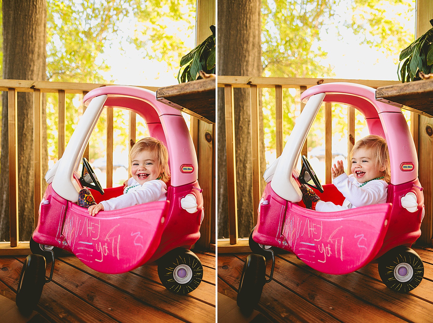 Toddler driving a toy car