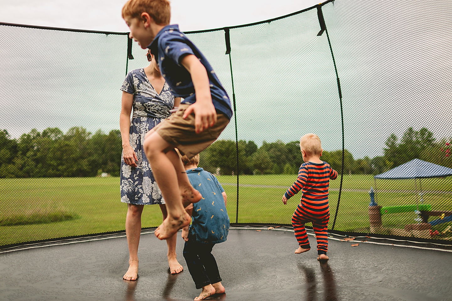 Kids jumping on trampoline