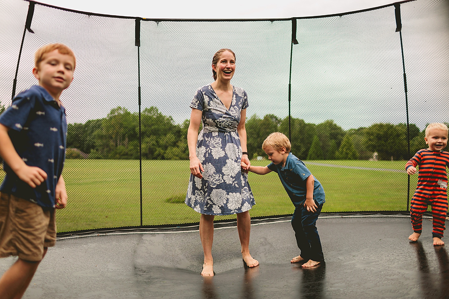 Kids jumping on trampoline