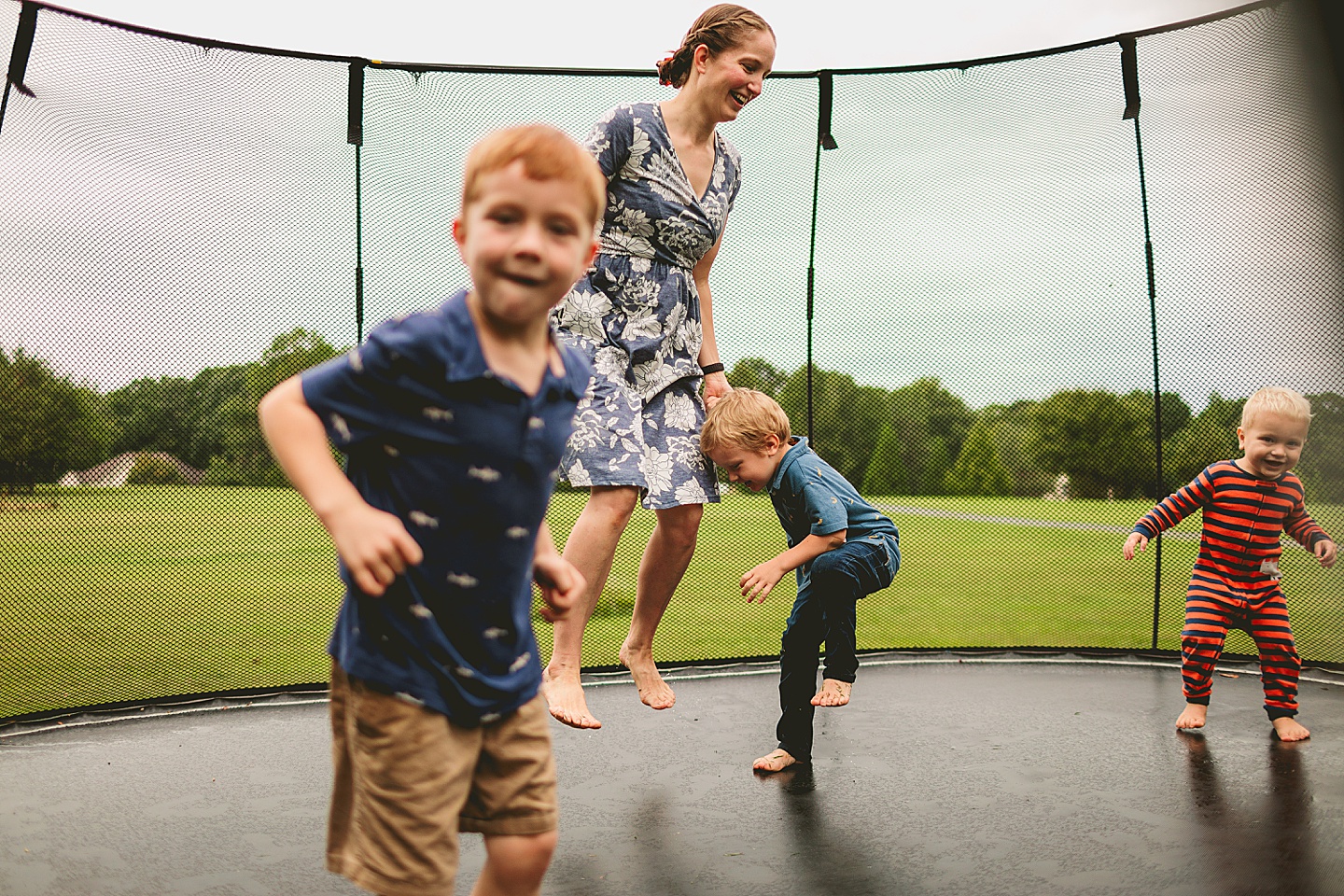 Kids jumping on trampoline