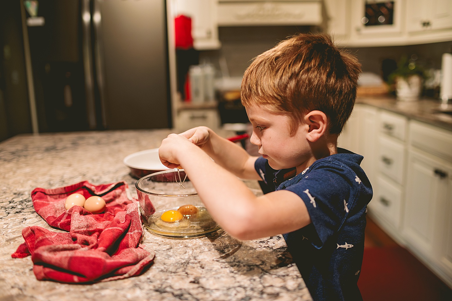 Making french toast at home during family photos