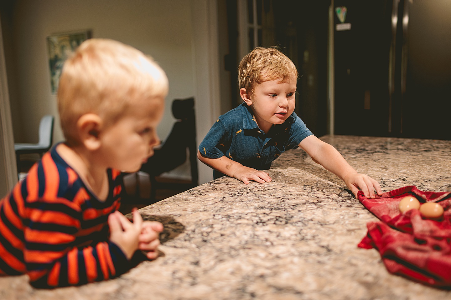 Making french toast at home during family photos