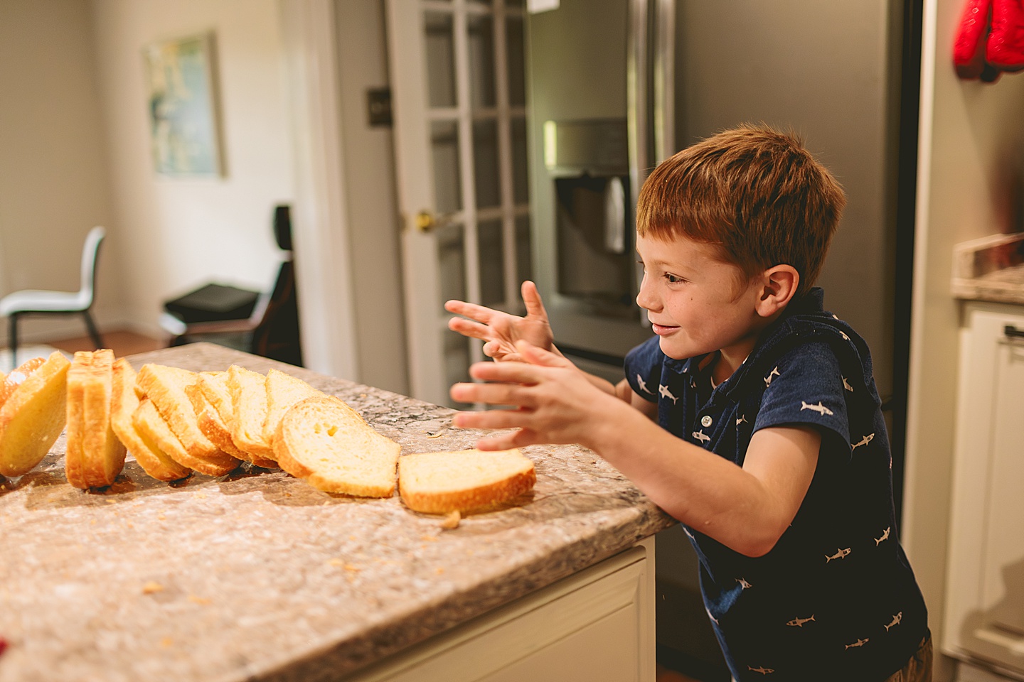 Making french toast at home during family photos