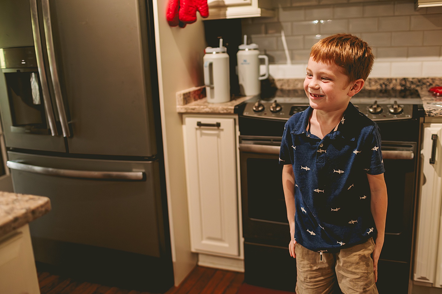 Making french toast at home during family photos