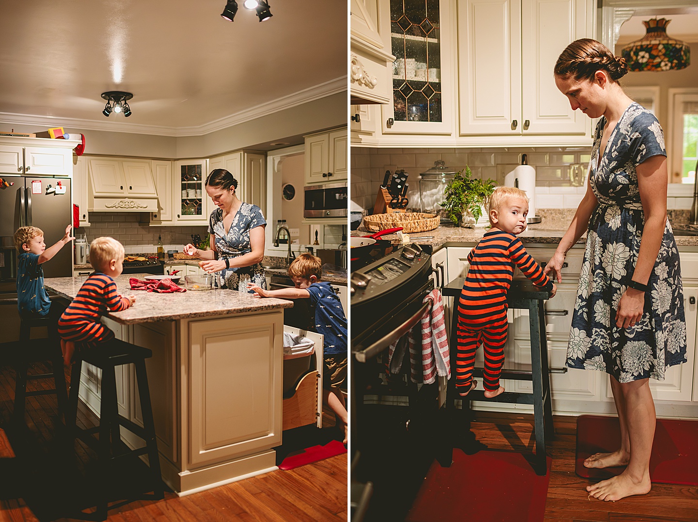 Kids in the kitchen making french toast for photos