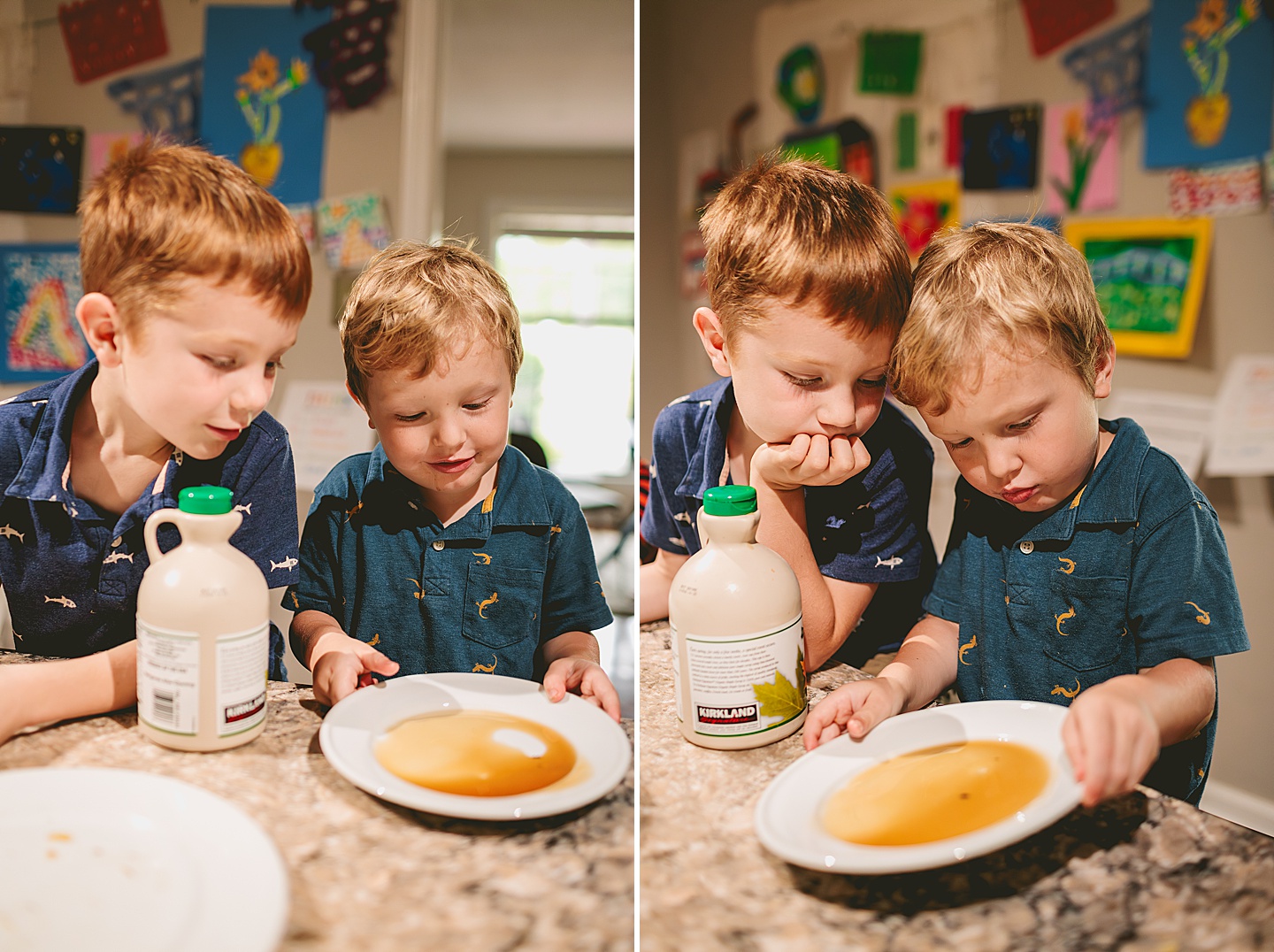 Kids in the kitchen making french toast for photos