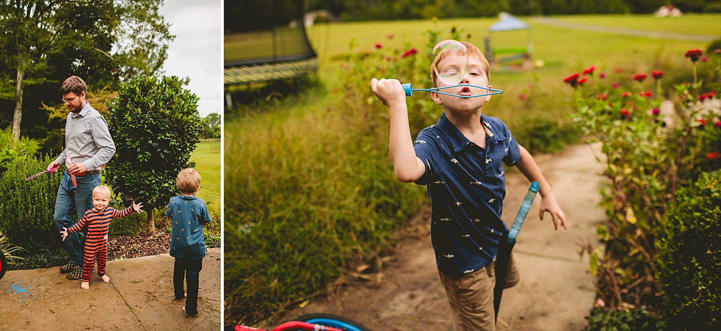 Kids playing with bubbles outside