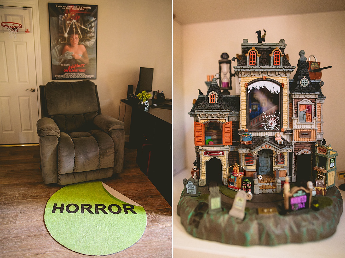 Horror movie rug and Lemax Spookyhouse